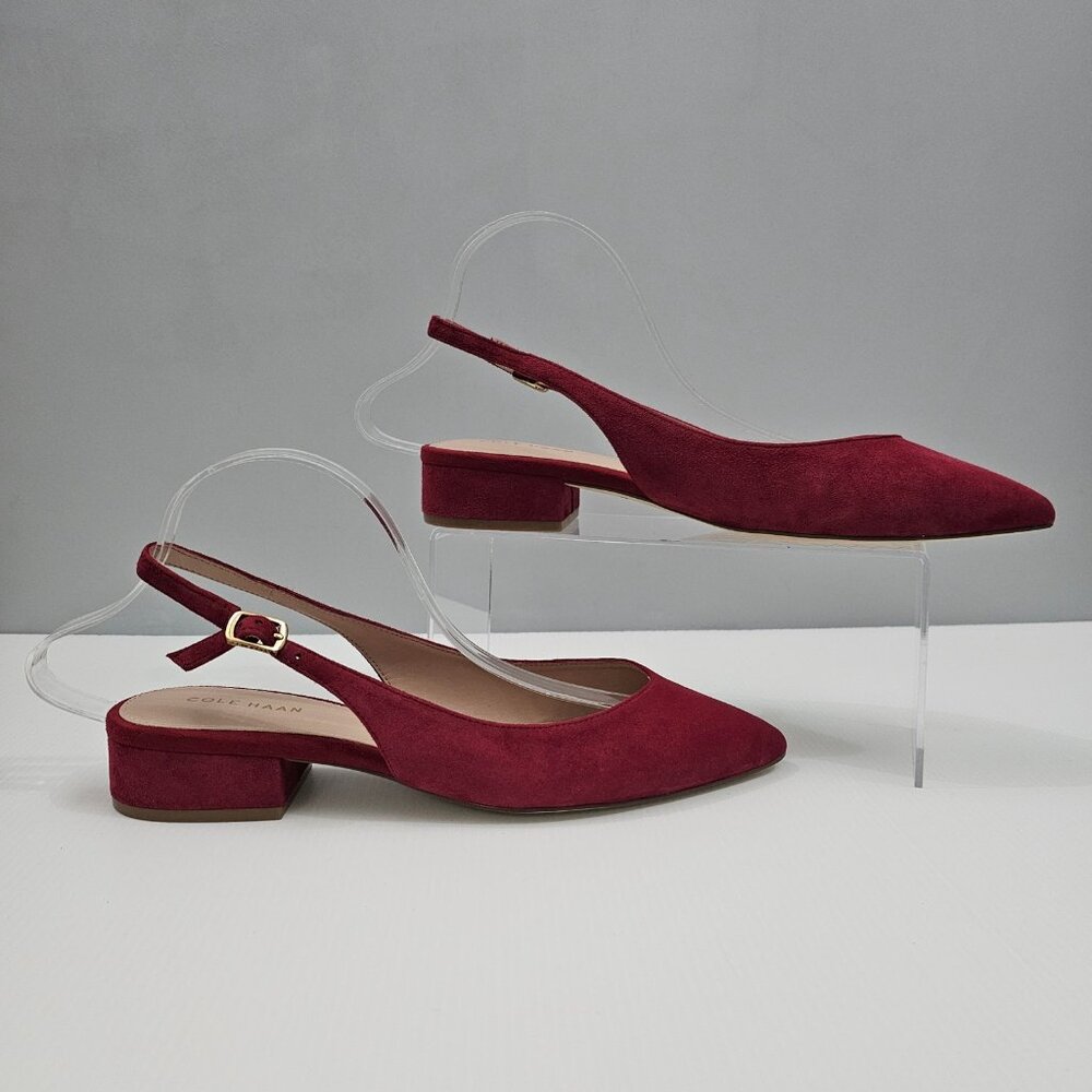 Cole Haan Mazie Slingback Flat Womens 9.5 Rio Red Suede Pointed Toe Low Heel NEW - Picture 3 of 13